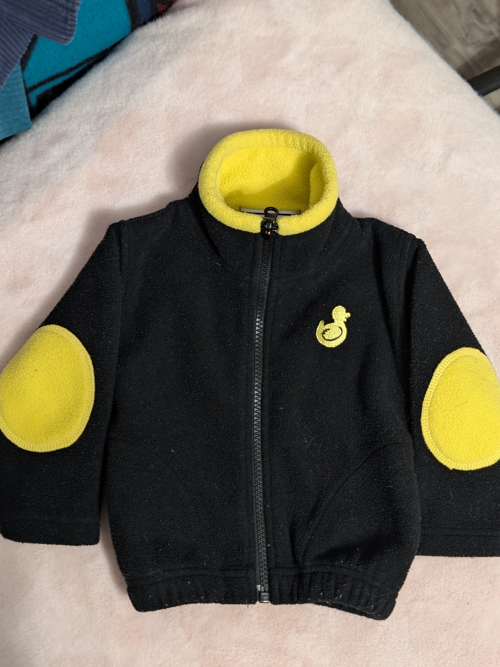 Vintage 90s Know Wear Black & Yellow Fleece Zip Jacket - 6-12 Months Duck Elbow